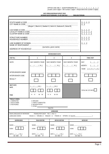 Baseline Women's questionnaire - Yoruba/English