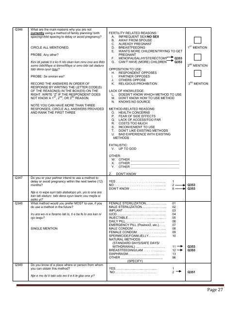 Baseline Women's questionnaire - Yoruba/English