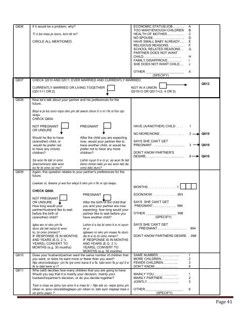 Baseline Women's questionnaire - Yoruba/English