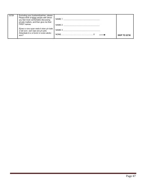 Baseline Women's questionnaire - Yoruba/English