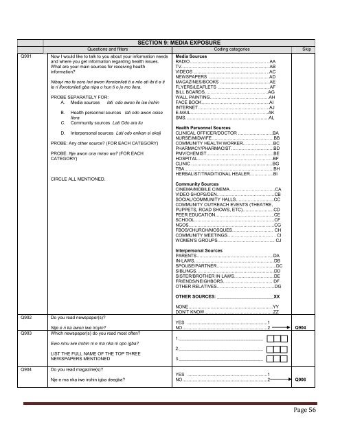 Baseline Women's questionnaire - Yoruba/English