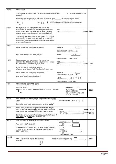 Baseline Women's questionnaire - Yoruba/English