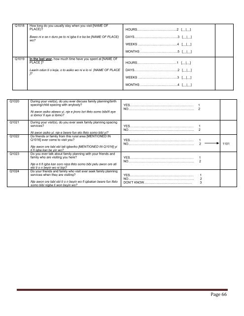 Baseline Women's questionnaire - Yoruba/English