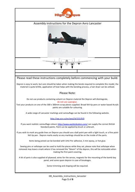Assembly instructions for the Depron Avro Lancaster - Docu-and-Info