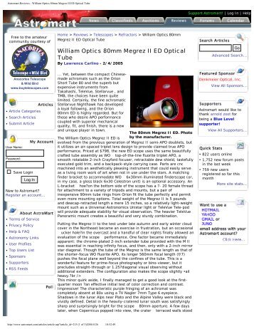 Astromart Reviews - William Optics 80mm Megrez II ED Optical Tube