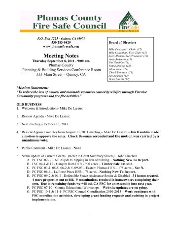 Meeting Notes - Plumas County Fire Safe Council