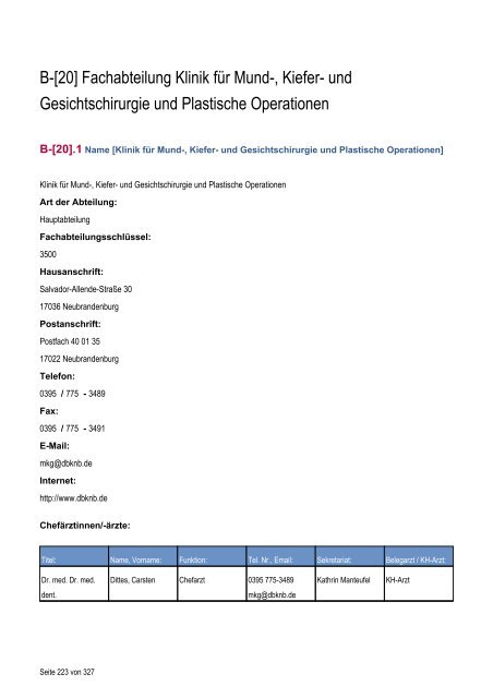 Qualitätsbericht 2010 - Dietrich Bonhoeffer Klinikum Neubrandenburg