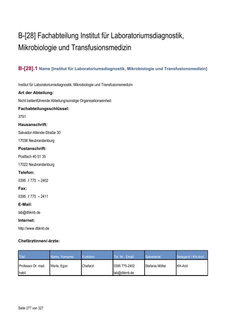 Qualitätsbericht 2010 - Dietrich Bonhoeffer Klinikum Neubrandenburg