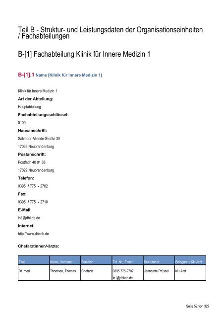 Qualitätsbericht 2010 - Dietrich Bonhoeffer Klinikum Neubrandenburg