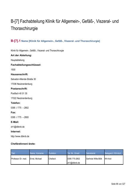 Qualitätsbericht 2010 - Dietrich Bonhoeffer Klinikum Neubrandenburg