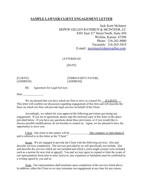 sample lawyer-client engagement letter - Wichita Bar Association