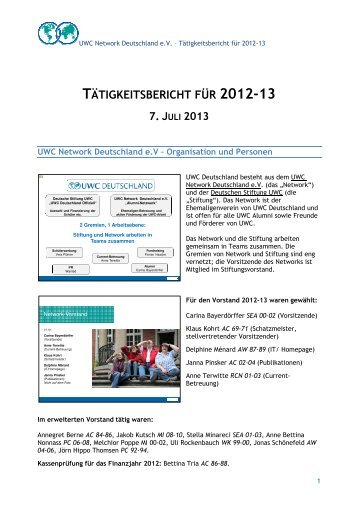 Network TÃ¤tigkeitsbericht 2012-2013 - UWC