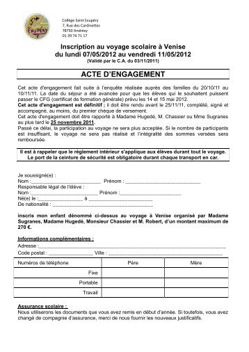 ACTE D'ENGAGEMENT - Collège Saint-Exupéry Andrésy