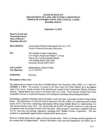 Conservation District Use Violation File OA-13-07 - State of Hawaii