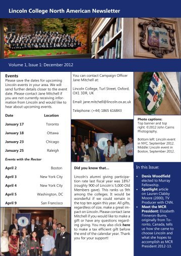 Lincoln College North American Newsletter