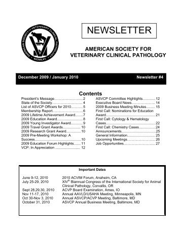 NEWSLETTER - American Society for Veterinary Clinical Pathology