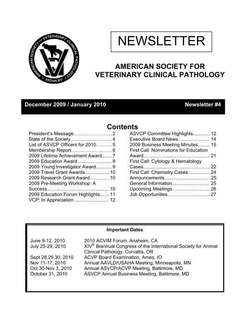 NEWSLETTER - American Society for Veterinary Clinical Pathology