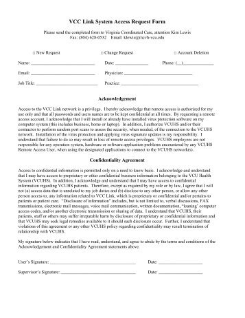 VCC Link System Access Request Form - Virginia Commonwealth ...