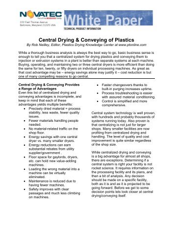 Central Drying & Conveying of Plastics - Plastics Technology