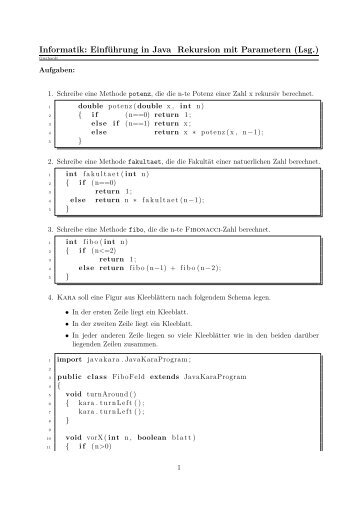 Informatik: EinfÃ¼hrung in Java Rekursion mit Parametern (Lsg.)