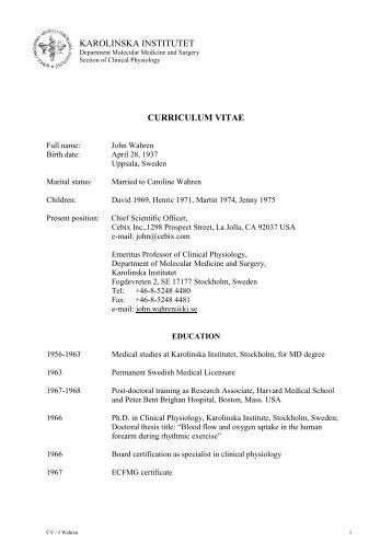 KAROLINSKA INSTITUTET CURRICULUM VITAE - espen