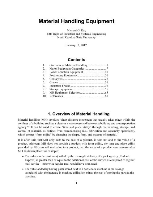 Material Handling Equipment - Industrial and Systems Engineering