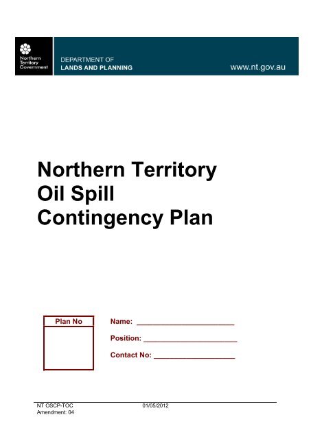 Northern Territory Oil Spill Contingency Plan - Department of Transport