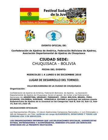 chuquisaca - bolivia - Confederación de Ajedrez para América