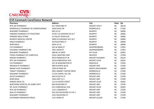 Directory Cvs Caremark Carechoice Network Xlsx Blue Cross Of