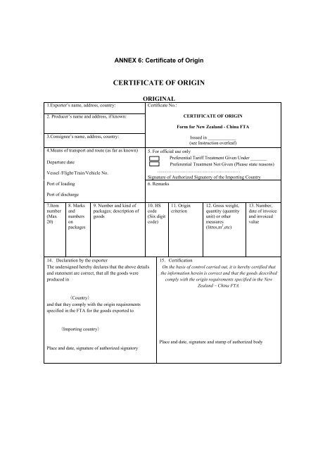Annex 6: Certificate of Origin