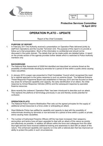 operation plato - West Midlands Police and Crime Commissioner