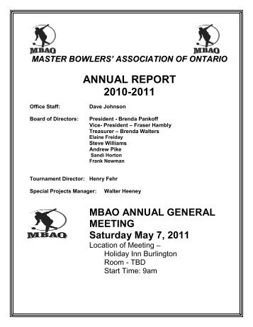 2010-2011 Annual Reports - Master Bowlers Association of Ontario