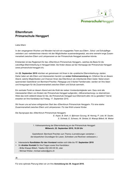 Elternforum Primarschule Henggart