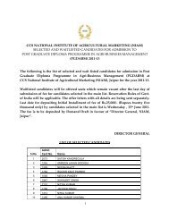 selected and waitlisted candidates for admission to post gra - NIAM