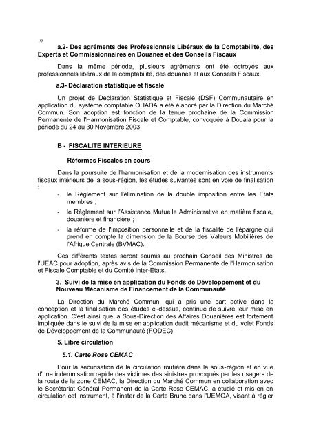 Le Rapport d'Activités 2003 de la CEMAC - IZF