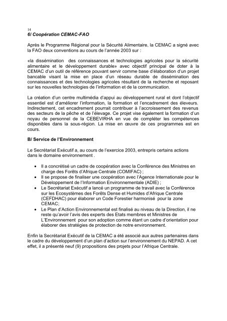 Le Rapport d'Activités 2003 de la CEMAC - IZF