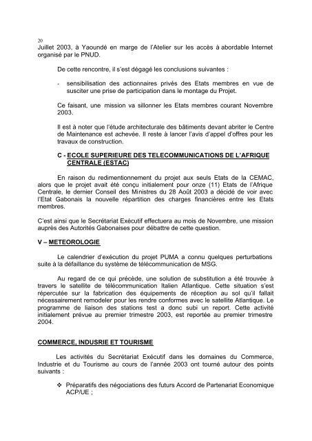 Le Rapport d'Activités 2003 de la CEMAC - IZF