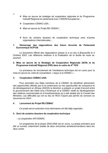 Le Rapport d'Activités 2003 de la CEMAC - IZF