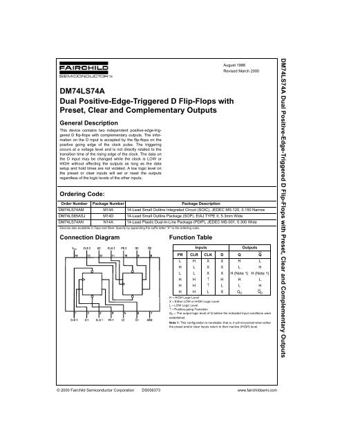 DM74LS74A Dual Positive-Edge-Triggered D Flip-Flops - Datasheet ...