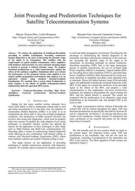 Joint Precoding and Predistortion Techniques for Satellite ...