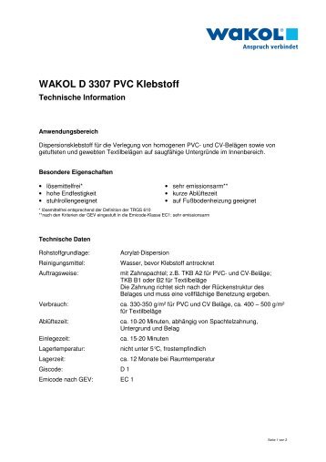 Technische Information D 3307 PVC Klebstoff - Baubook