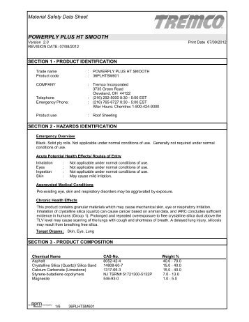 POWERplyâ¢ Plus HT Smooth - US MSDS - Tremco Roofing