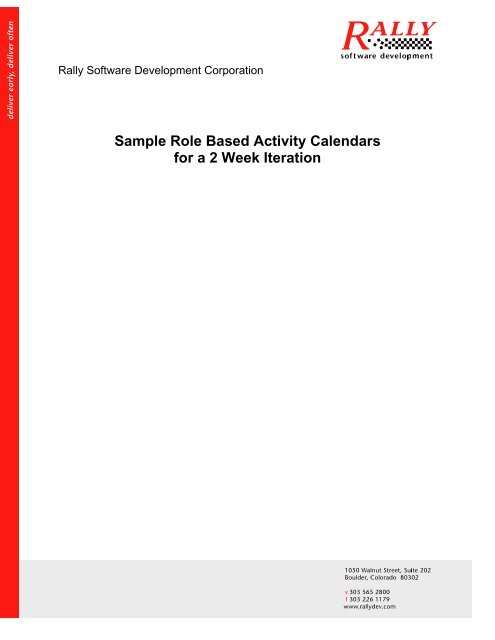 Sample Role Based Activity Calendars for a 2 Week ... - Rally Software