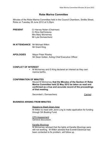 Robe Marina Committee Minutes 26 June 2012
