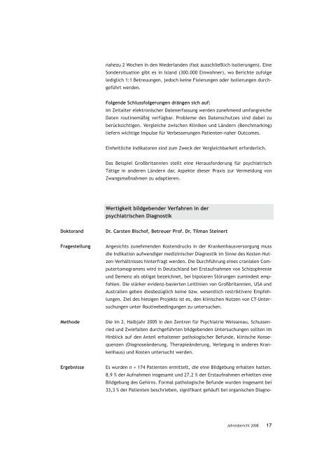 Forschung und Lehre Jahresbericht 2008 zfp fo rsch u n g