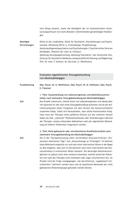 Forschung und Lehre Jahresbericht 2008 zfp fo rsch u n g