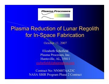 Plasma Reduction of Lunar Regolith for In-Space ... - ISRU - Nasa