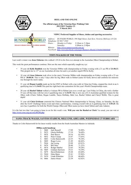 Heel and Toe 2012/2013 Number 23 - Victorian Race Walking Club