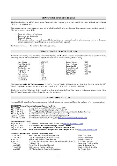 Heel and Toe 2012/2013 Number 23 - Victorian Race Walking Club