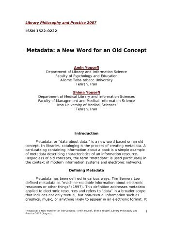 Metadata: a New Word for an Old Concept - University of Idaho